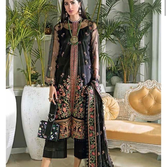 Gul Ahmed Sp_14 Embroidered Net Cotton 3 Piece Dress